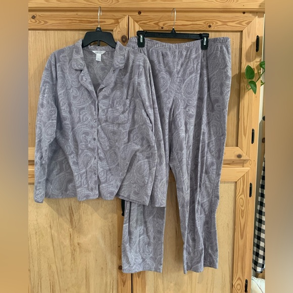Adonna Heathered Fleece Pajama Set in Light Gray Sz XXL - Picture 1 of 6